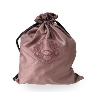 Embroidered brown silk drawstring bag