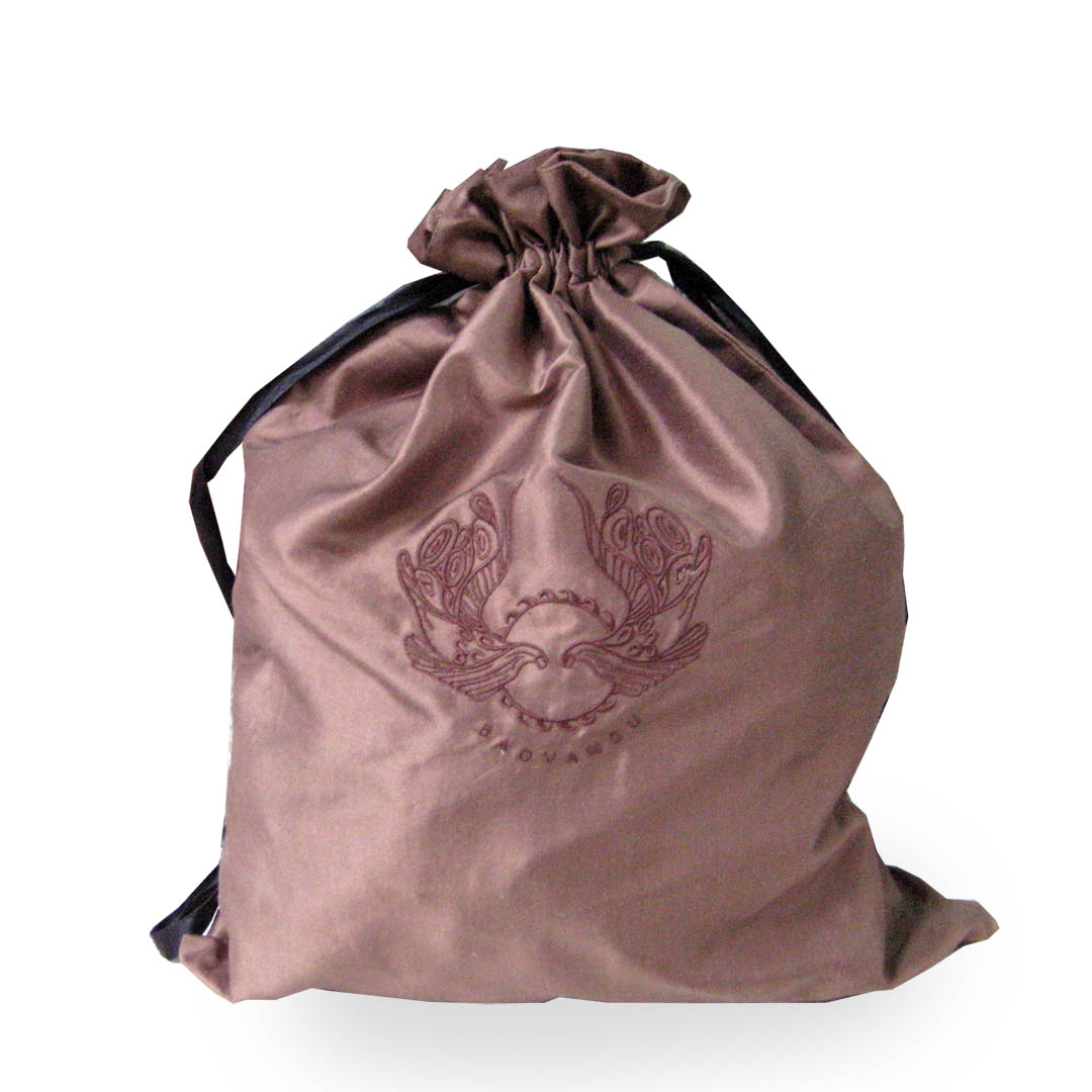 Embroidered Brown Taffeta Silk Drawstring Bag - PRESTIGE CREATIONS ...