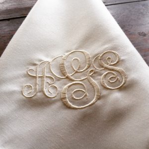 Monogram Embroidered Silk Wedding Table Napkins