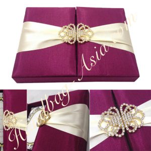 Embellished Magenta Wedding Box With Golden Crystal Clasp