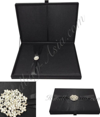 Large Black Box With Embellishment & Removable Silk Insert For Wedding Invitation Cards