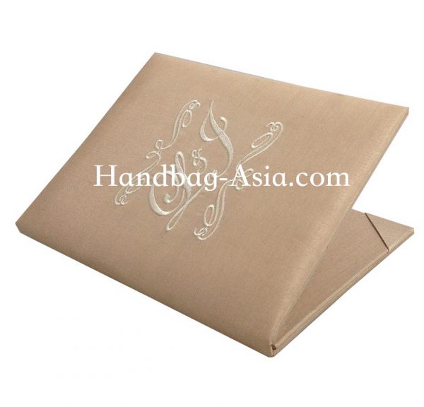 Cream Monogram Embroidered Wedding Book-Fold Invitation
