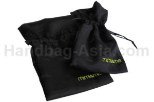 Embroidered black drawstring bag