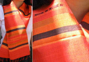 orange mudmee pattern silk shawl from Thailand