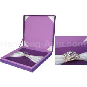 Luxury lavender silk wedding box with ivory accents