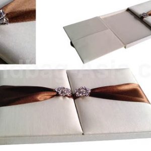 white wedding invitation box with gatefold design