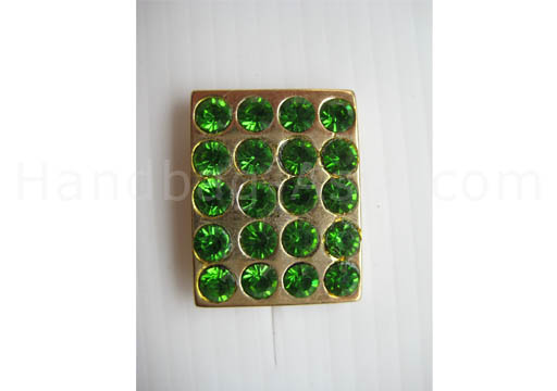 crystal button with green rhinestones