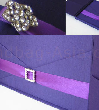 Boxed couture wedding invitation purple color theme