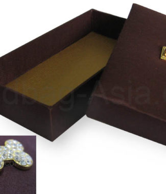 brown silk gift box with rhinestone crystal hanger
