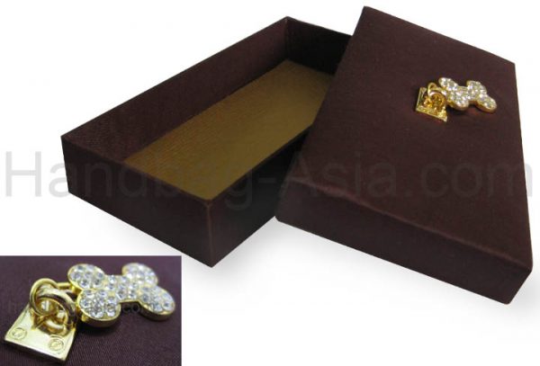 brown silk gift box with rhinestone crystal hanger