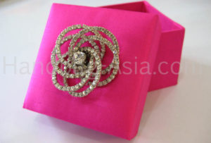 pink silk wedding favour box