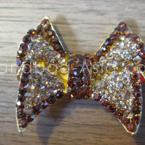 golden rhinestone crystal bow brooch