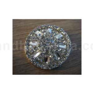 Round silver plated rhinestone brooch
