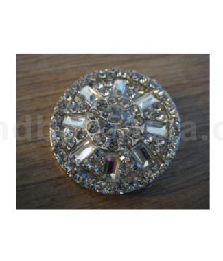 Round silver plated rhinestone brooch