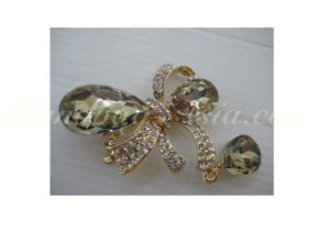 gold plated crystal bow brooch