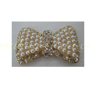 Pearl crystal bow brooch