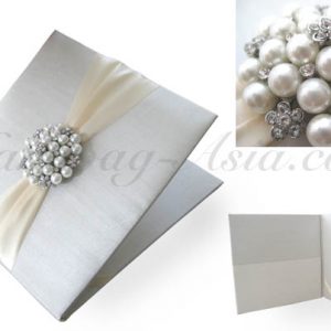 ivory pearl brooch wedding invitation