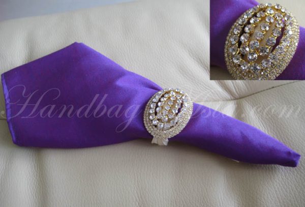 silk wedding napkin with crystal brooch