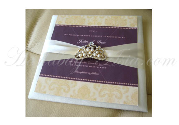 Embellished silk card with pearl crown brooch