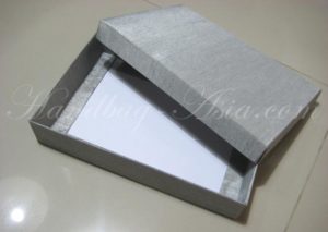 silver silk mailing box for invitations