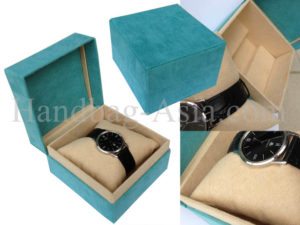 suede watch box with hinged lid