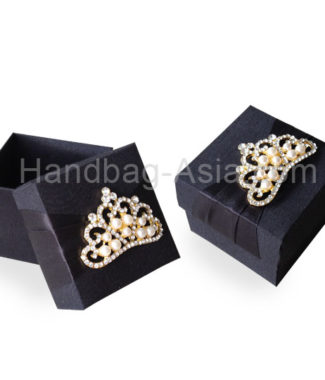 Black wedding favor box with crown brooch