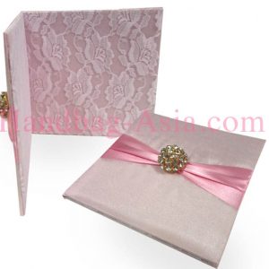 Blush pink lace wedding pocket folder