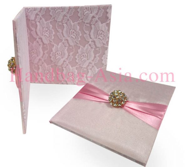 Blush pink lace wedding pocket folder