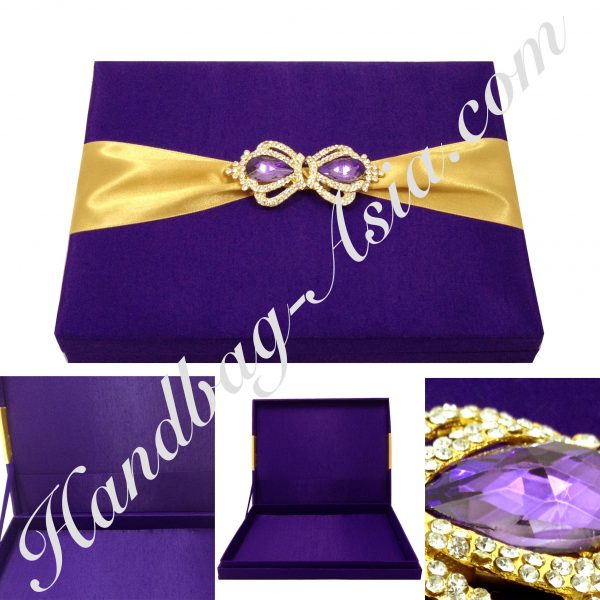 Purple wedding box with crown brooches
