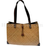 Large Bamboo Handbag With Faux Leather Handles In Natural Color ...