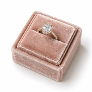 Champagne color velvet engangement ring box with ring holder from Thailand