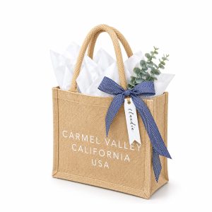 Custom printed natural jute gift bag with handles