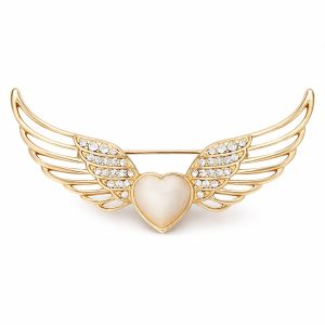 Golden Angel Wings with Heart Wedding Brooch.jpg