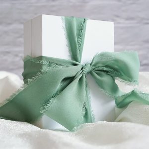 Handmade wedding box with frayed ribbon bow