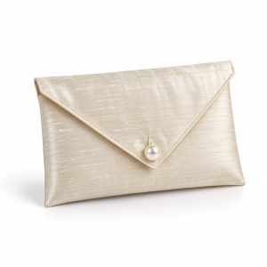 Ivory silk envelope with pearl button closure handmade in Thailand