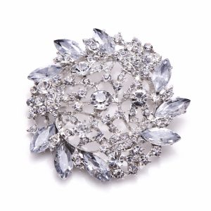 Large Silver Rhinestone Wreath Brooch 62mm