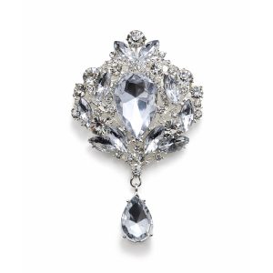 Large Silver Teardrop Pendant Rhinestone Brooch 60×90mm