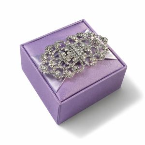 Lavender Silk Wedding Favor Box With Large Rhinestone Crystal Clasp