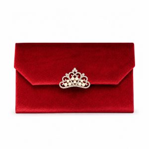 Luxury Red Velvet Envelope With Pearl Crown Brooch
