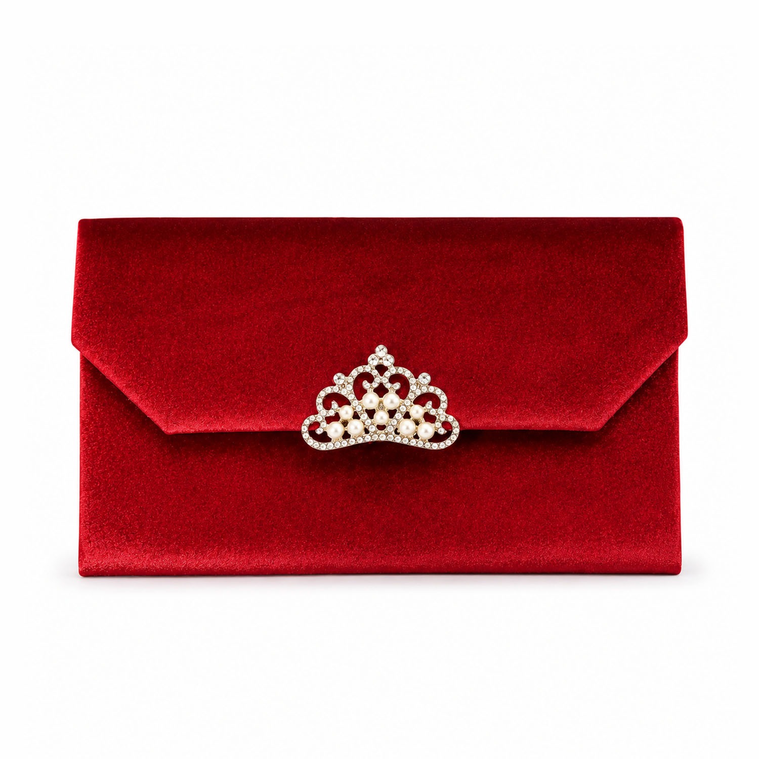 Luxury Red Velvet Envelope With Pearl Crown Brooch