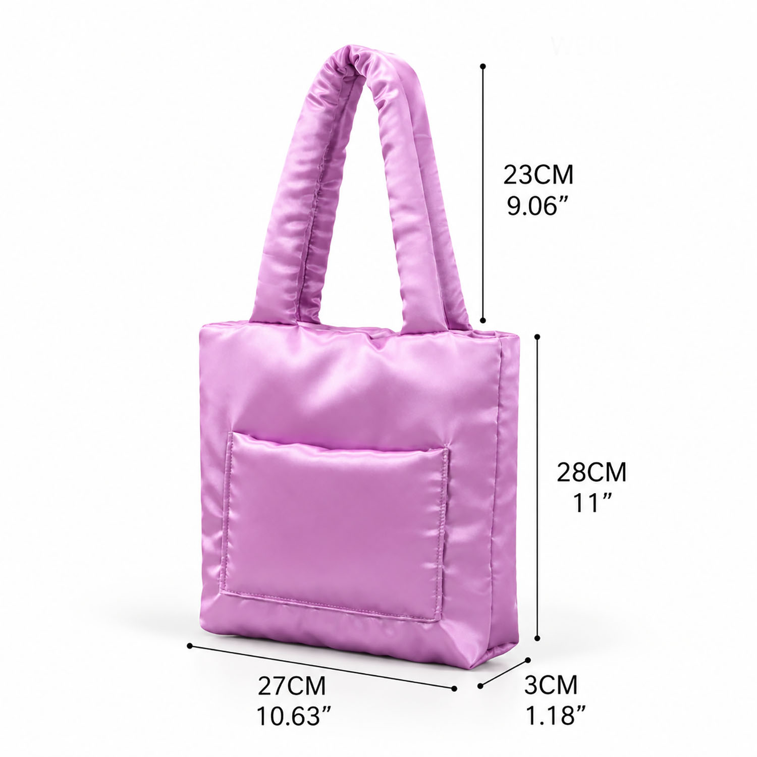 Measurements of Light Lavender Silk Puffer Tote Bag