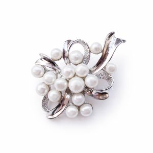 Pearl & Rhinestone Floral Brooch