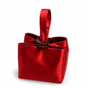 Red Thai silk pouch square shape coconut ring closure