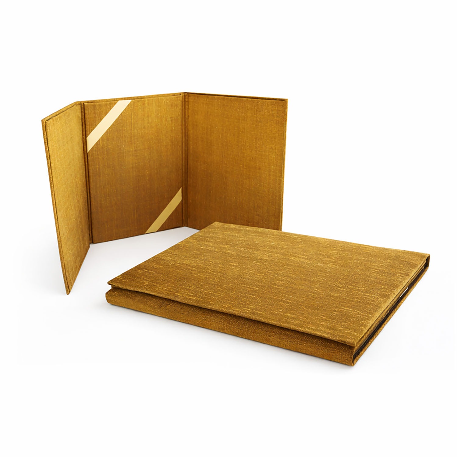 Antique gold tri-fold silk wedding invitation