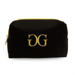 Black velvet cosmetic bag with golden embroidery