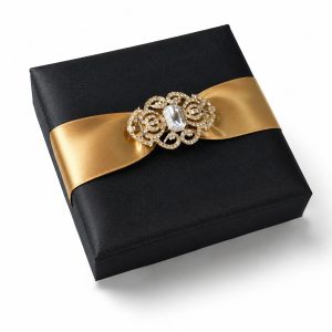 black rhinestone brooch embellished boxed invitation