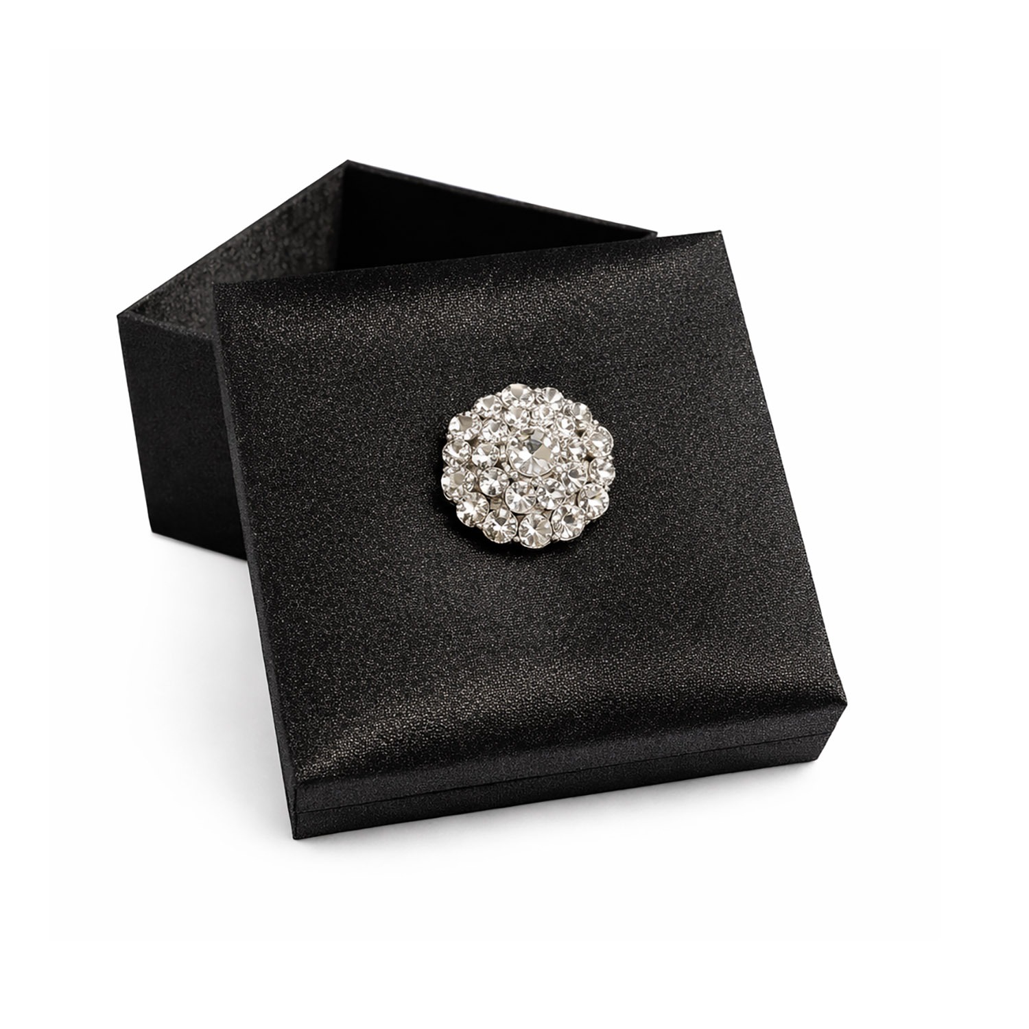 Black silk gift box with removable lid and crystal button