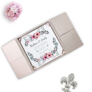 Blush pink silk box for invitation cards