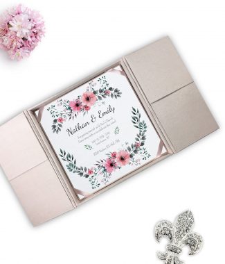 Blush pink boxed invitation creation from Thaialnd