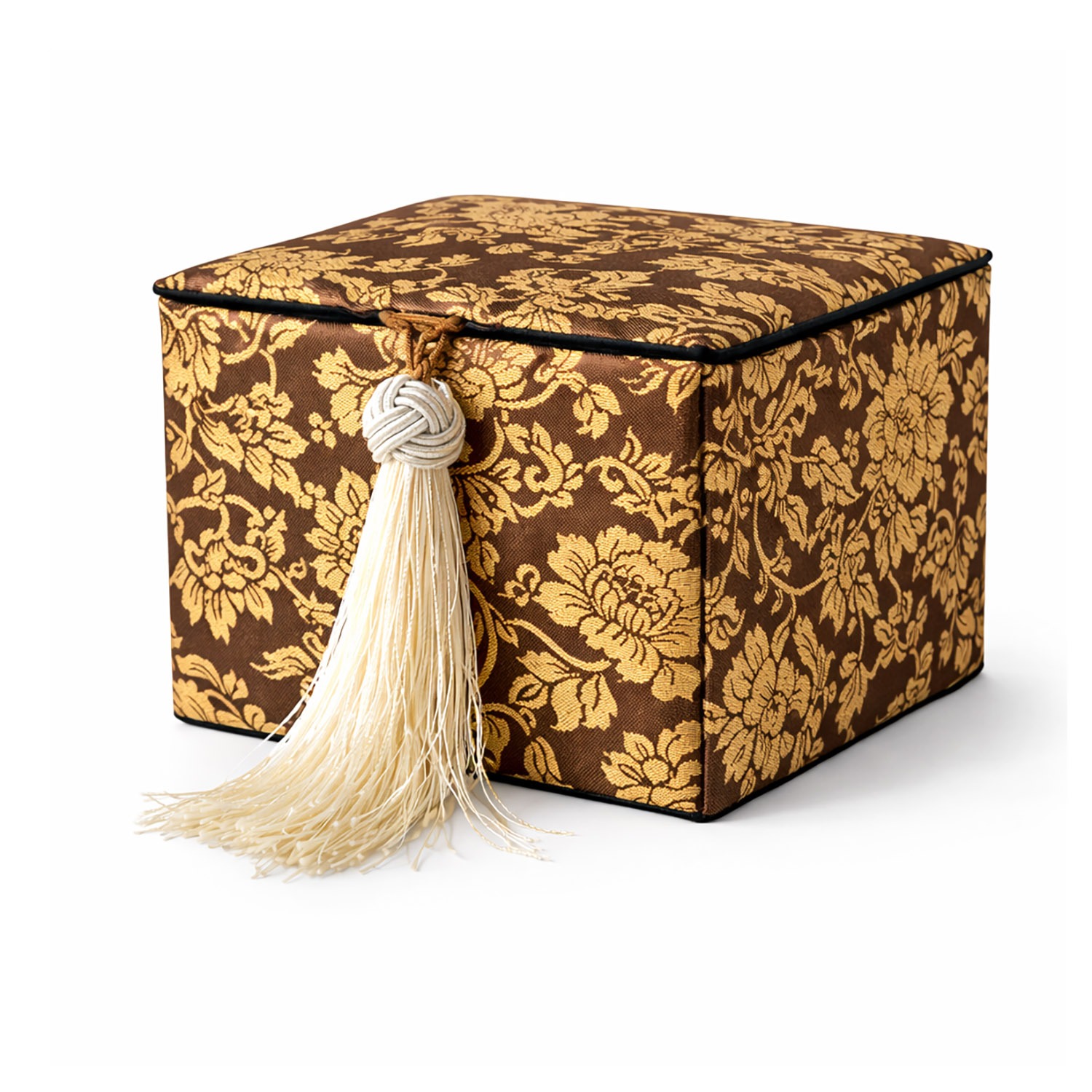 Brown and gold Chinese silk gift box with tassel